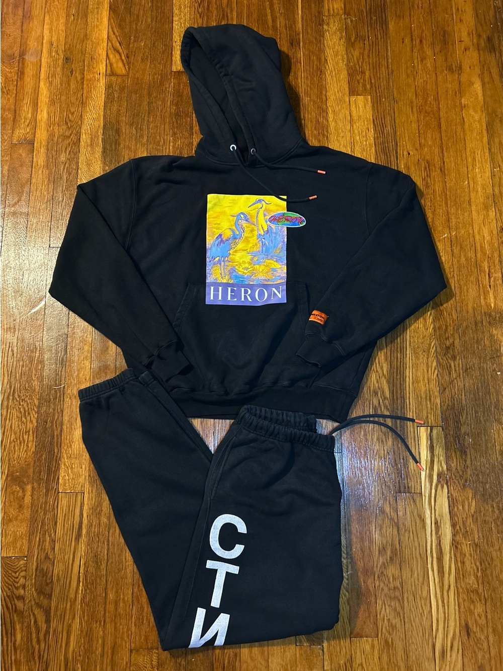 Heron Preston Black Heron Graphic Hoodie and Cyrillic СТИЛЬ Logo Sweatpants Set